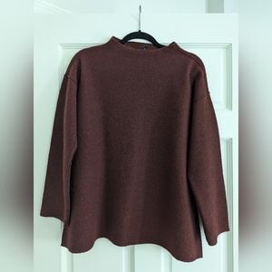 Wool Eileen Fisher rust/brown boiled wool mockneck sweater (petite small)
